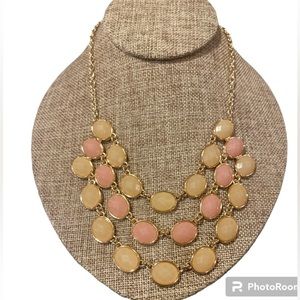 Liz Claiborne necklace, neutral color beads, gold chain.